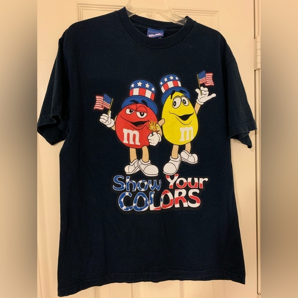 MENS BLUE SHIRT HOLIDAY JULY 4  MEMORIAL DAY M&M CANDY SUMMER COLOR CANDY